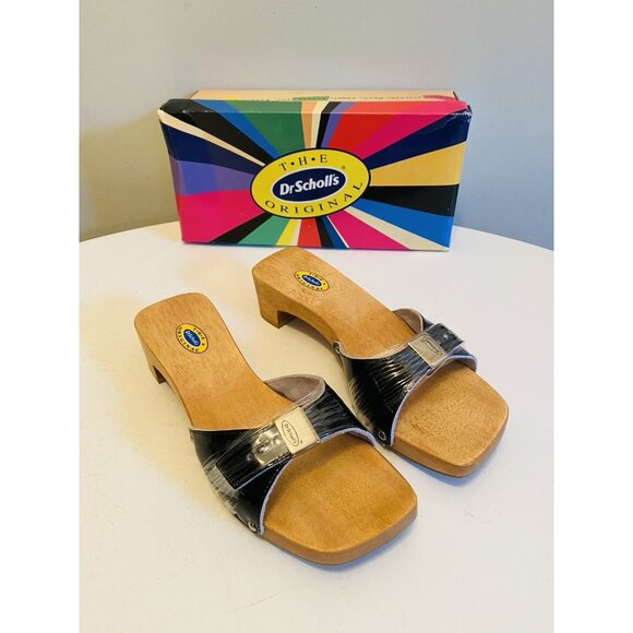 Dr Scholls Women Size 7 Exercise Clog Sandal Black Patent Leather Slide New - Picture 1 of 15